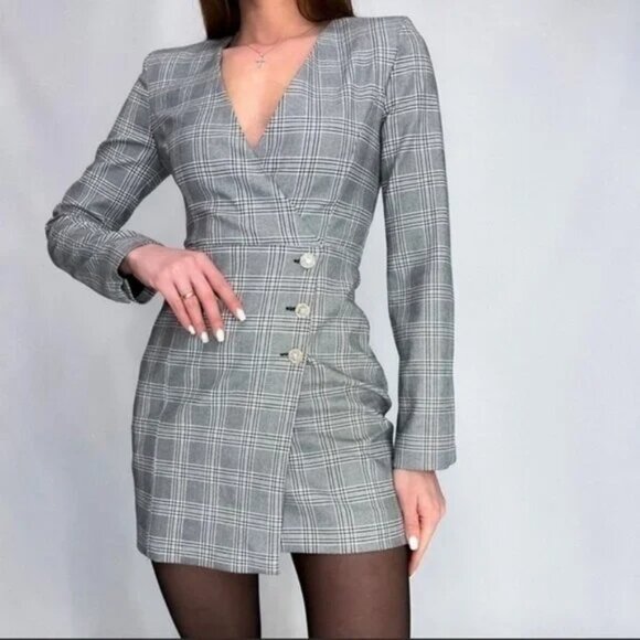 ZARA Plaid Blazer Dress with Jewel Buttons XS - Picture 2 of 16